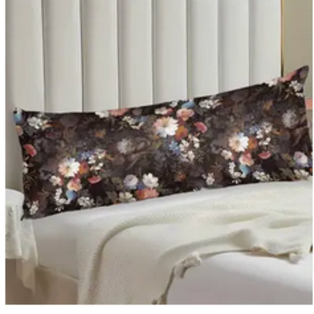 Soft & Stylish Black Floral Body Pillow Cover 20"x54"  NWT